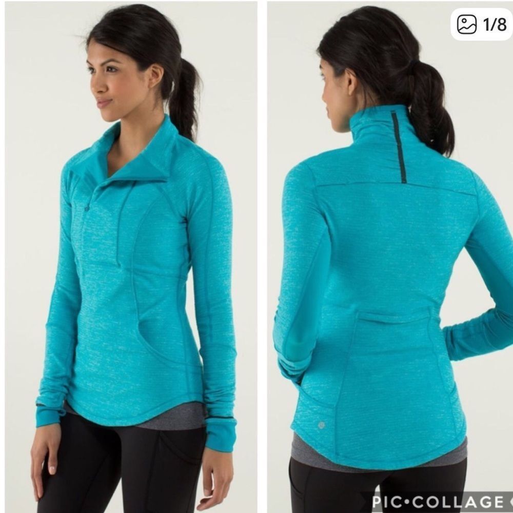 Lululemon Base Runner 1/2 Zip Pullover Shirt Turquoise Blue Womens 6